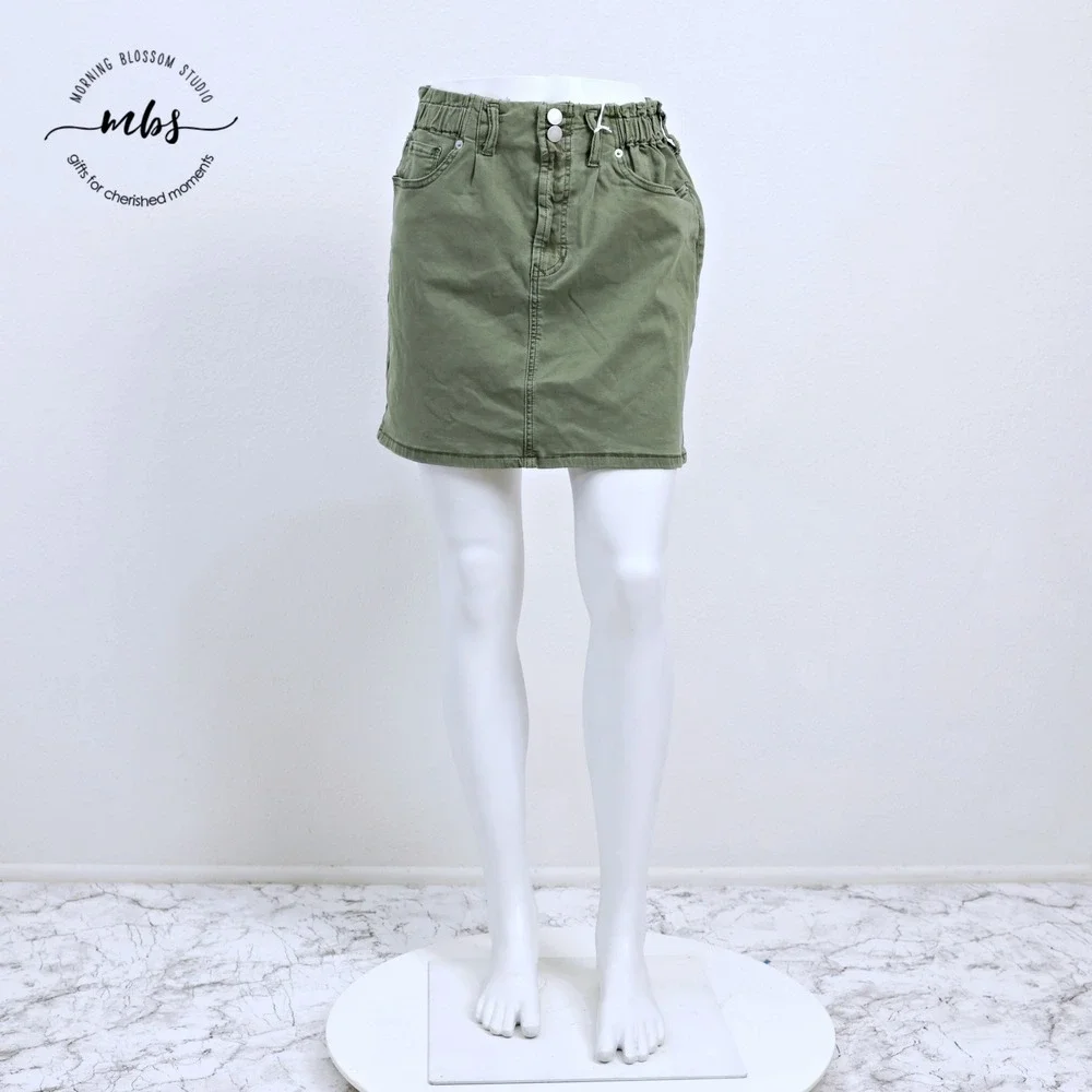 NWOT Dear John Elastic Waist Utility Streetwear Mini Skirt Olive Green Women 29_2